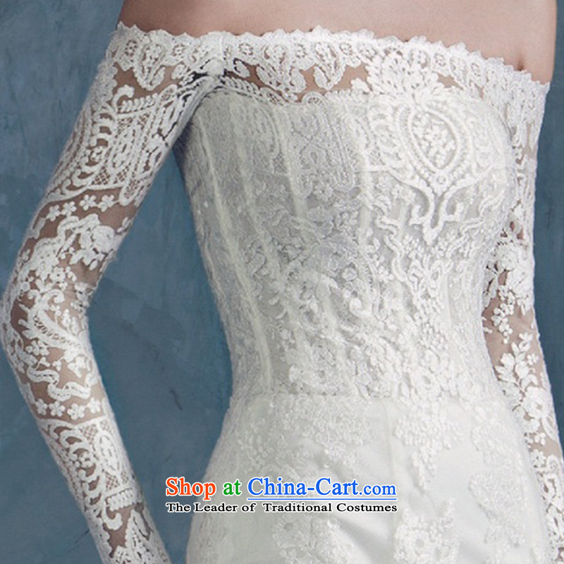 The spring and summer of 2015 New Stylish retro word shoulder long-sleeved lace Sau San foutune crowsfoot wedding dresses large tail straps, M, plumbing, , , , shopping on the Internet