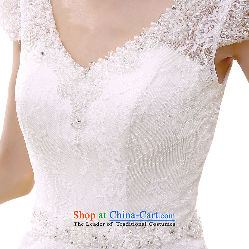 In spring and summer 2015 new word shoulder crowsfoot wedding dresses long tail shoulders V-Neck Sau San lace large white tail M Kit Man , , , shopping on the Internet