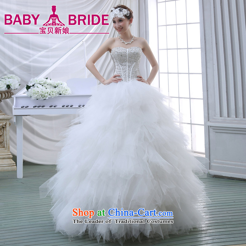 2015 new large tail and chest Korean water drilling bon bon Skirts 7 bride wedding dresses White?M