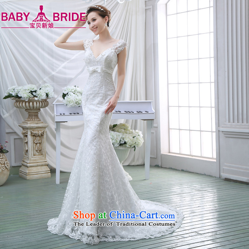 Wedding dress 2015 new V-Neck lace long-sleeved Sau San video thin small Heung-crowsfoot wedding dresses white?L