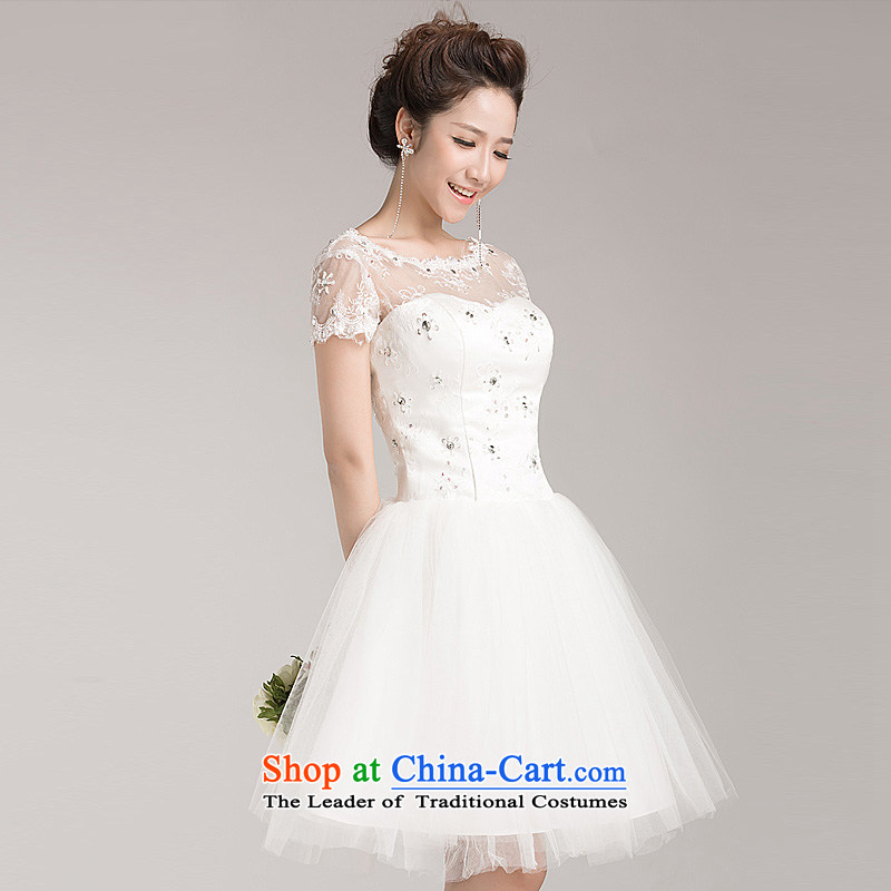 The bride minimalist wedding dress sweet princess bon bon skirt package shoulder lace short-sleeved short of straps in spring and summer wedding whiteS