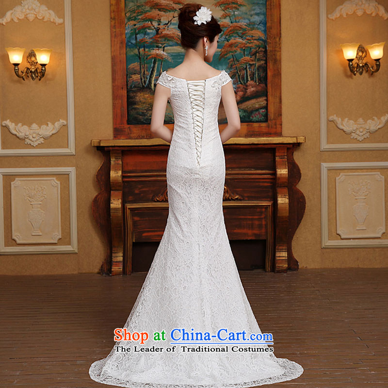 2015 Spring/Summer new word shoulder crowsfoot wedding dresses small trailing straps Sau San Video Foutune of thin lace shoulders White XL, Demi Moor Qi , , , shopping on the Internet