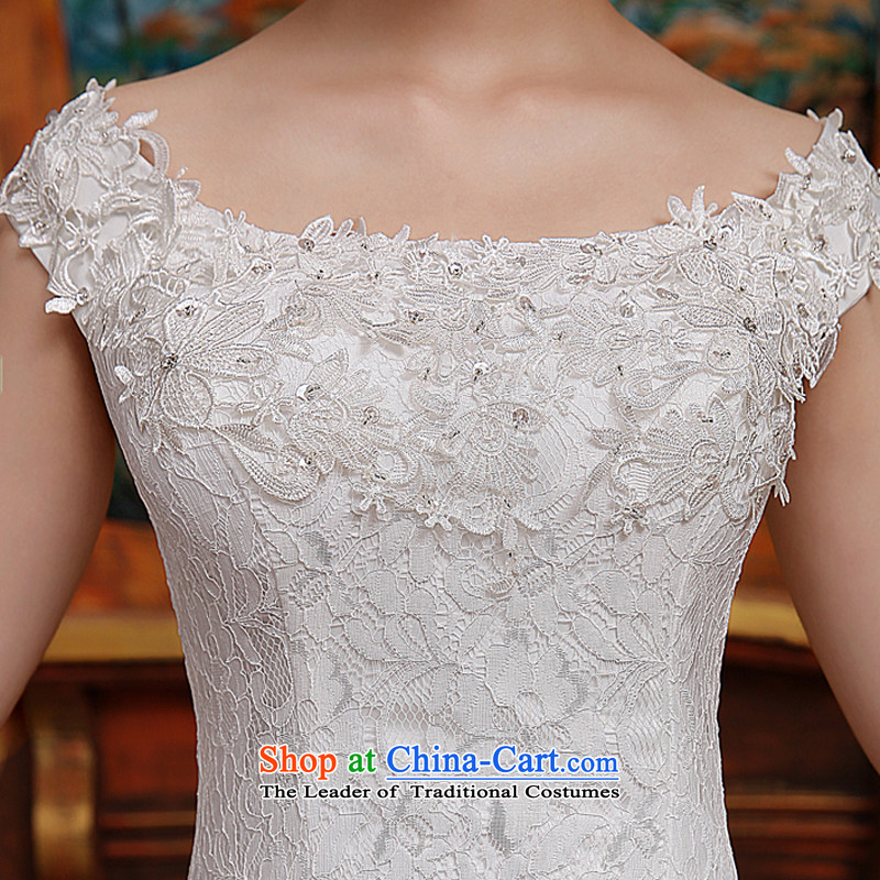 2015 Spring/Summer new word shoulder crowsfoot wedding dresses small trailing straps Sau San Video Foutune of thin lace shoulders White XL, Demi Moor Qi , , , shopping on the Internet
