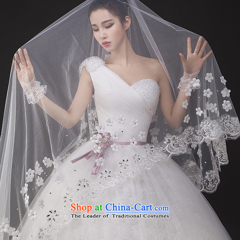 Ho full Chamber wedding dresses new 2015 lace flowers to align the bride minimalist shoulder wedding Korean Bridal Suite whiteL