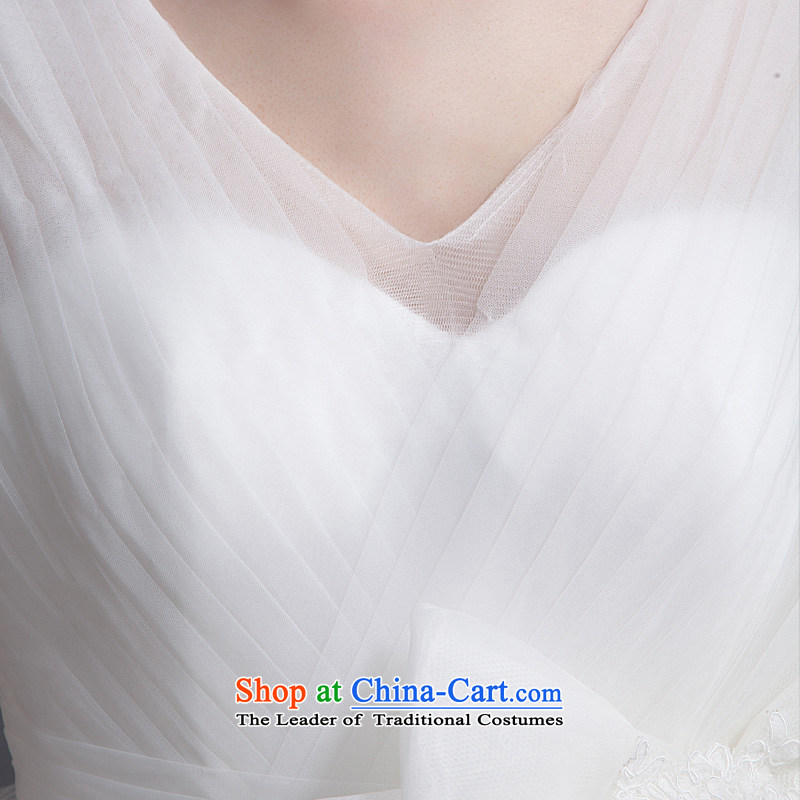 Ho full Chamber wedding dresses 2015 new stylish shoulders V-Neck bride pregnant women Korean stream to align the su bow tie white S Ho full Chamber , , , shopping on the Internet