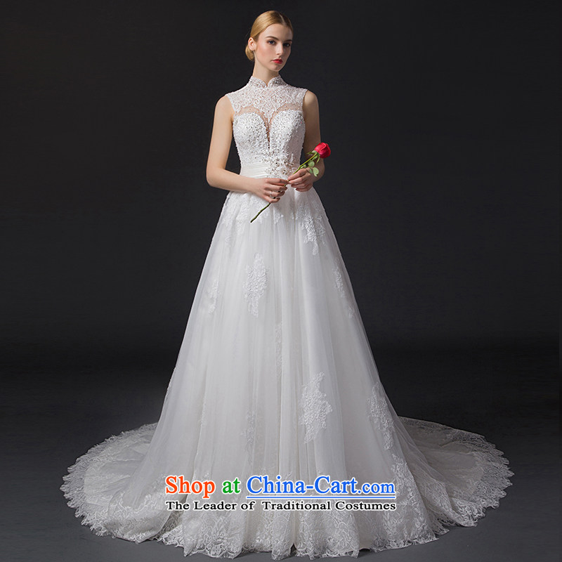 There is a picture-tong marriages of nostalgia for the wedding dress skirt lace engraving round-neck collar small trailing white 10 yards, HOC , , , shopping on the Internet