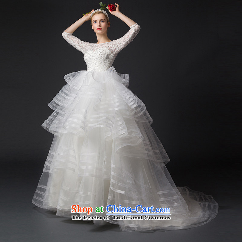 Located on Elizabeth 2015 is the new wedding dresses long-sleeved lace multi-tier bon bon skirt tail white 10 yards, HOC , , , shopping on the Internet