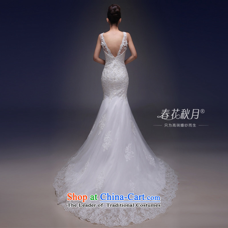 Sau San crowsfoot wedding dresses white lace sexy back 2015 new shoulders of nostalgia for the bridal wedding trailing white L, Blooming crazy (chunhuaqiuyue) , , , shopping on the Internet