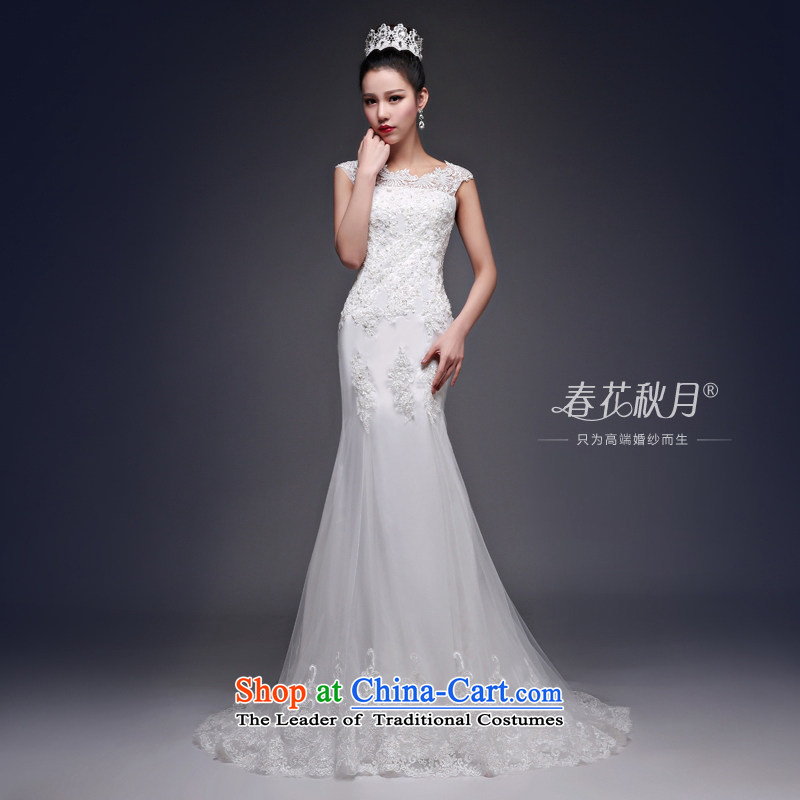 Crowsfoot wedding dresses small trailing the new 2015 Korean fashion Korean summer lace shoulder straps large bride white L, Blooming crazy (chunhuaqiuyue) , , , shopping on the Internet