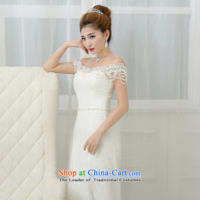 The first white into about 2015 new bride wedding dresses summer package and tail graphics thin crowsfoot sexy wipe his chest lace white L, white first into about shopping on the Internet has been pressed.