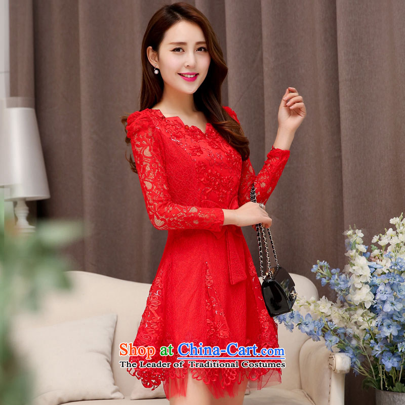Bathing in the autumn of 2015, quarter new bride wedding dresses and sisters back door bows bridesmaid skirt annual dress viewed stitching lace dresses dress code, 1527 Red L (MOOVCHEE bathing in the quarter) , , , shopping on the Internet