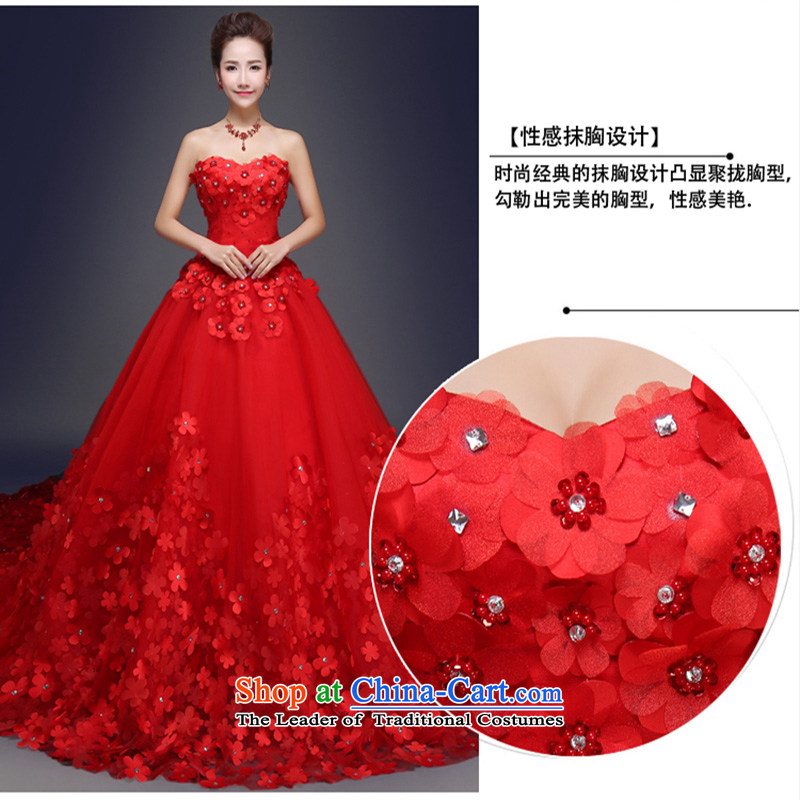The new red and Chest Flower wedding tail Korean Sau San wedding long graphics thin red tail 2m tail XXXL, Su-lan , , , Love shopping on the Internet