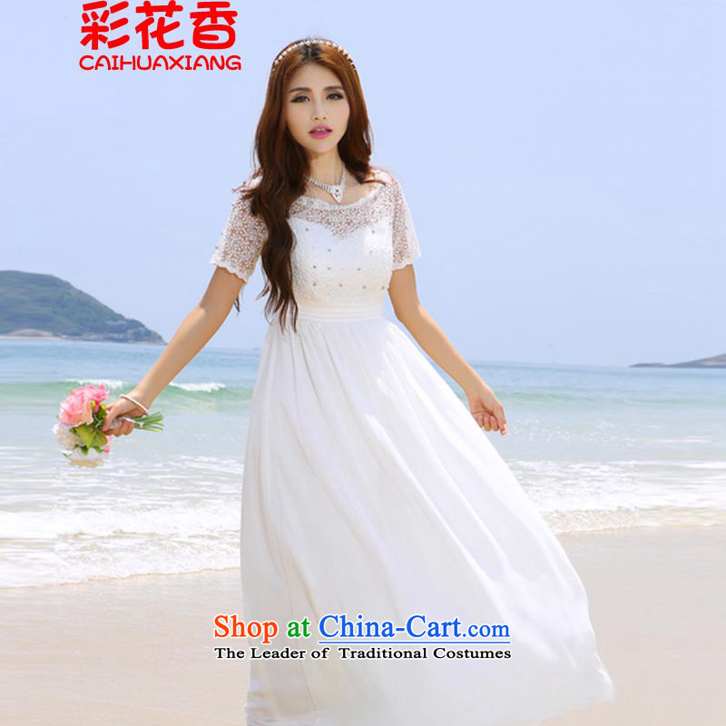 The fragrance of Korea 2015 Color Maldives beach skirt wedding dresses nail-ju diamond long skirt 8016 white colored flowers, CAI HUA XIANG) , , , shopping on the Internet