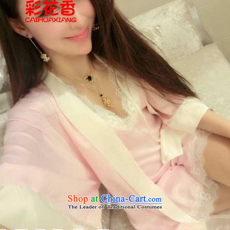 The fragrance of multimedia and sexy 2015 V-Neck lace back after the skirt + jacket pajamas Kit 1177 pink, multimedia CAI HUA XIANG flowers) , , , shopping on the Internet