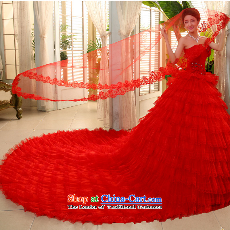 Larger anointed chest red wedding dresses 2015 summer to align the Korean style deluxe tail bride bon bon skirt   JNHS0015 red tail XL, every stephanie (JIAONI) , , , shopping on the Internet