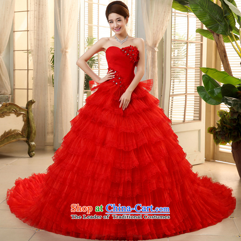 Larger anointed chest red wedding dresses 2015 summer to align the Korean style deluxe tail bride bon bon skirt   JNHS0015 red tail XL, every stephanie (JIAONI) , , , shopping on the Internet