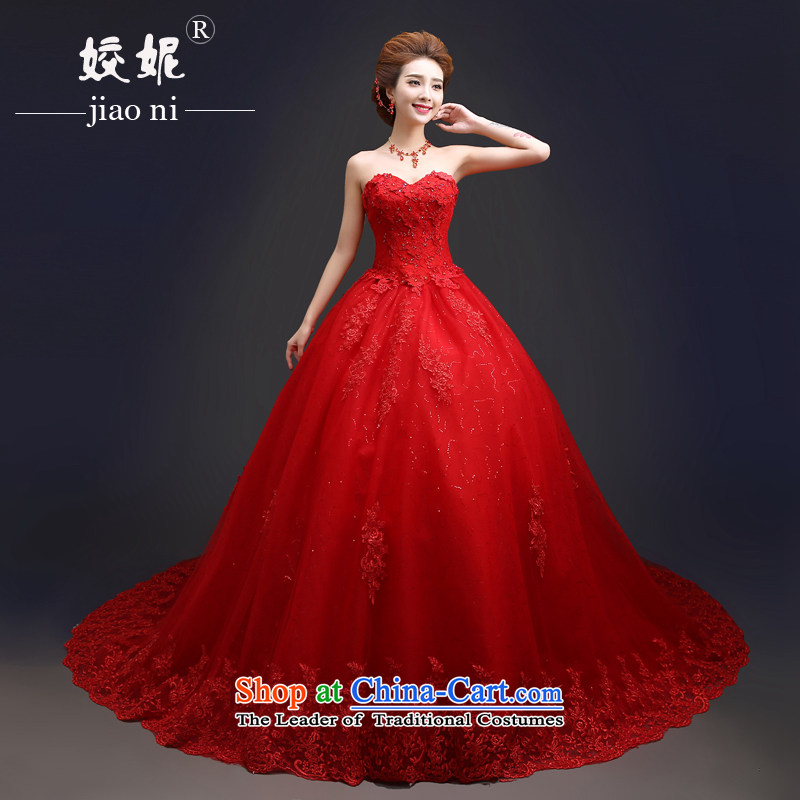Each large original Connie anointed chest red wedding dresses 2015 spring/summer to align the Korean-style deluxe tail bride bon bon skirt video thin female minimalist bride red wedding RED M V tail XL, every stephanie (JIAONI) , , , shopping on the Inter