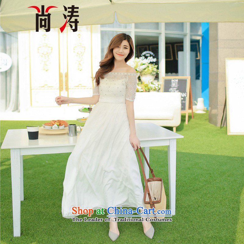 2015 Autumn is women's dresses new Korean Maldives beach wedding nail pearl skirt diamond dress long dresses in love with ultra-template C0 is White M (SHANGTAO) , , , shopping on the Internet