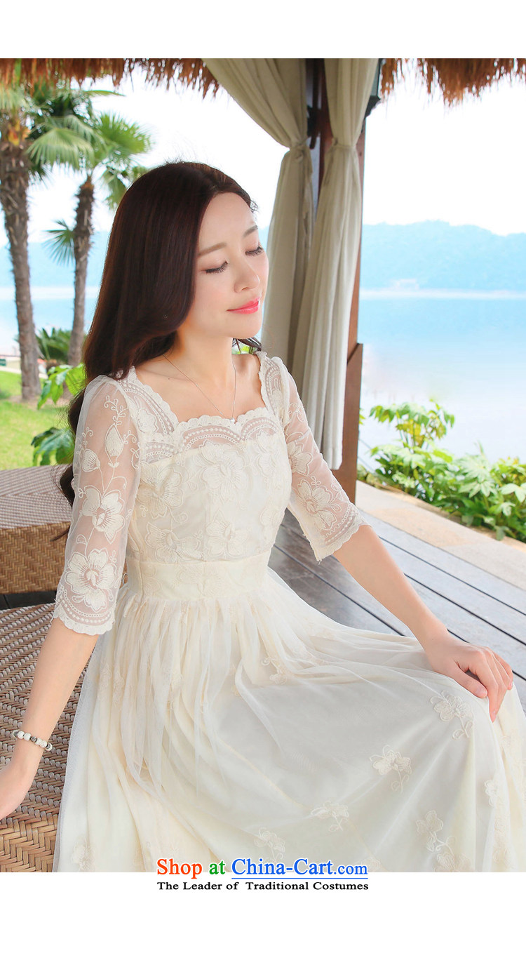 2015 summer is the new flower embroidery lace dresses temperament and stylish dresses short-sleeved fairies skirt long skirt C0017 dress m apricot M brand, prices, picture platters! The elections are supplied in the national character of distribution, so action, buy now enjoy more preferential! As soon as possible.