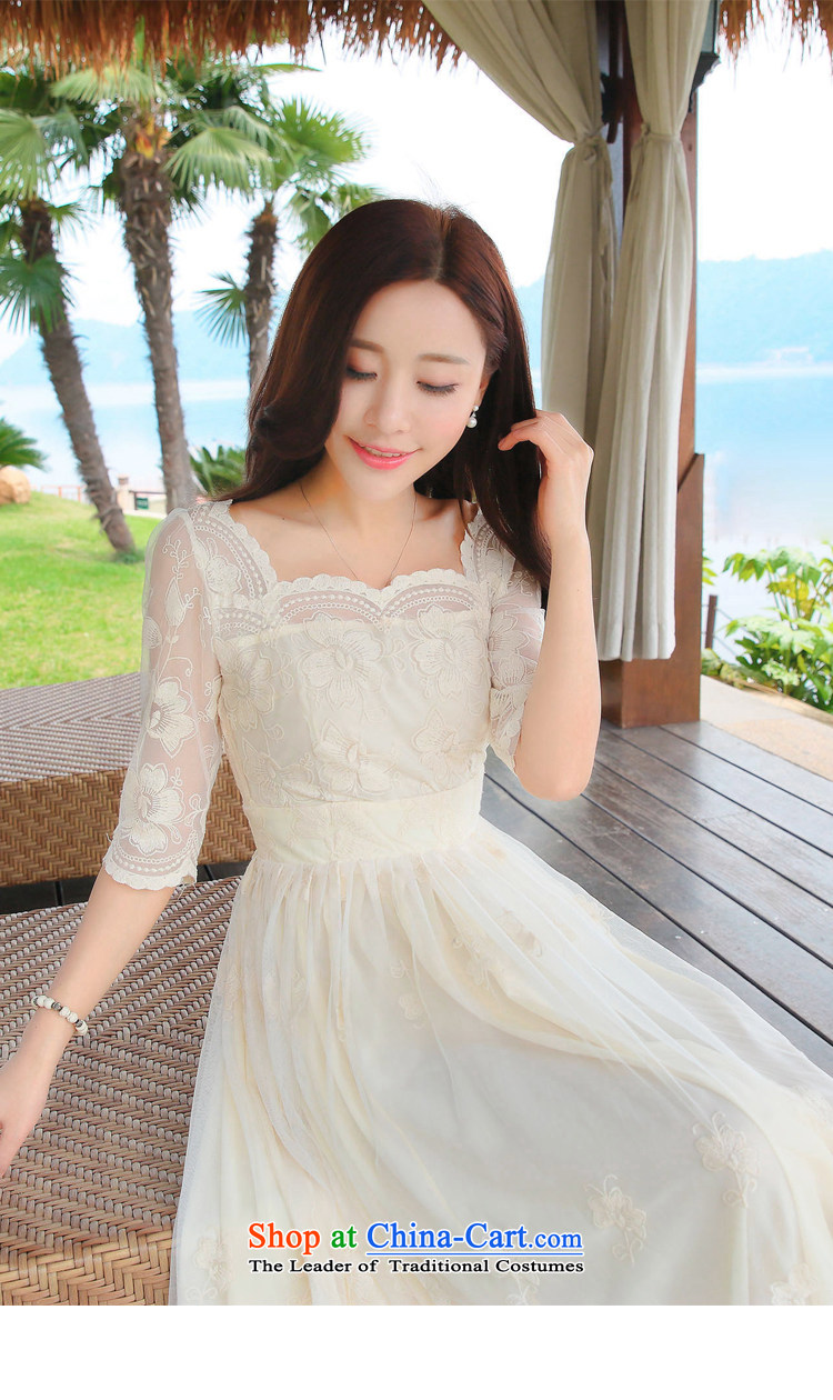 2015 summer is the new flower embroidery lace dresses temperament and stylish dresses short-sleeved fairies skirt long skirt C0017 dress m apricot M brand, prices, picture platters! The elections are supplied in the national character of distribution, so action, buy now enjoy more preferential! As soon as possible.