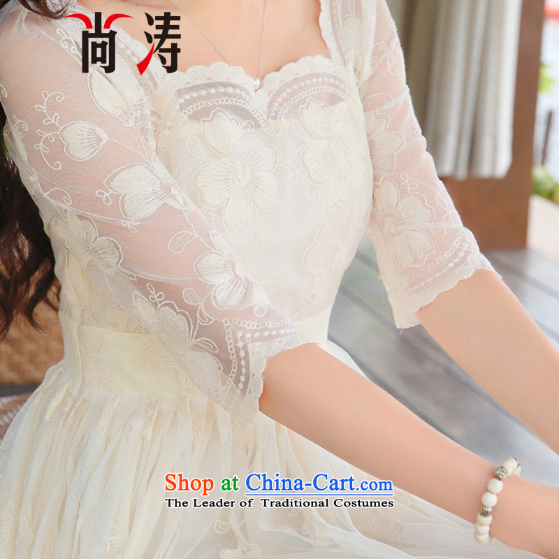 2015 summer is the new flower embroidery lace dresses temperament and stylish dresses short-sleeved fairies skirt long skirt C0017 dress m apricot M is (SHANGTAO) , , , shopping on the Internet