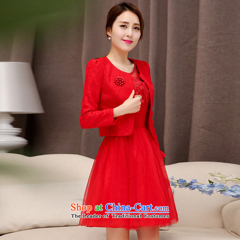 Uyuk  wedding dresses bridesmaid dress 2015 New Red Dress lace short of marriages bows serving two kits RED M with Yi (UYUK on) , , , shopping on the Internet