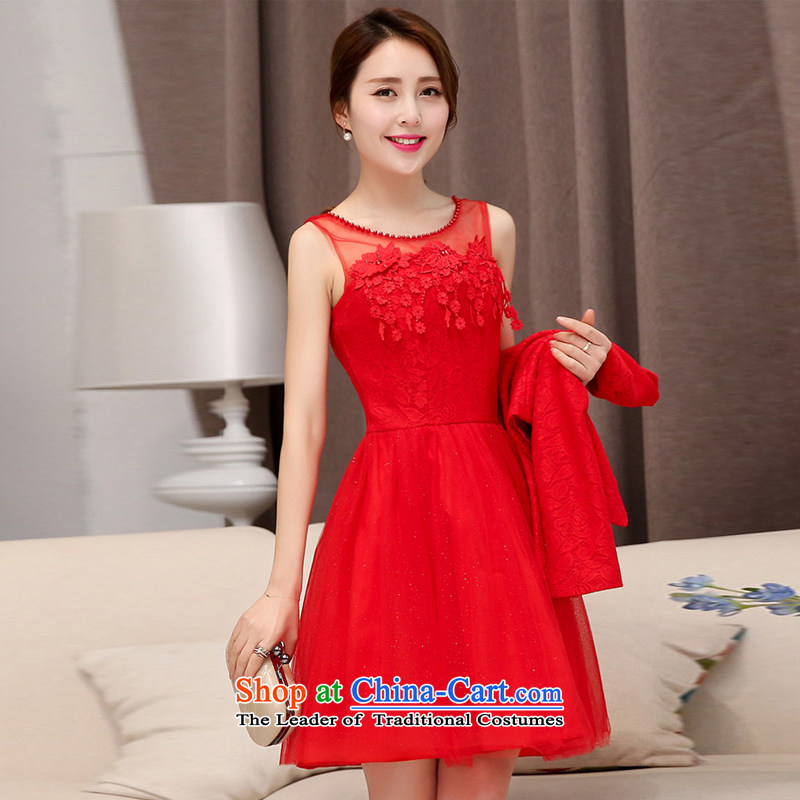 Uyuk  wedding dresses bridesmaid dress 2015 New Red Dress lace short of marriages bows serving two kits RED M with Yi (UYUK on) , , , shopping on the Internet
