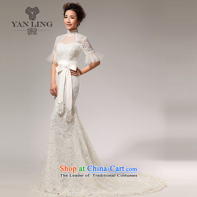 2015 New New sexy small in spring and summer crowsfoot_lace tail wedding HS72 White XL