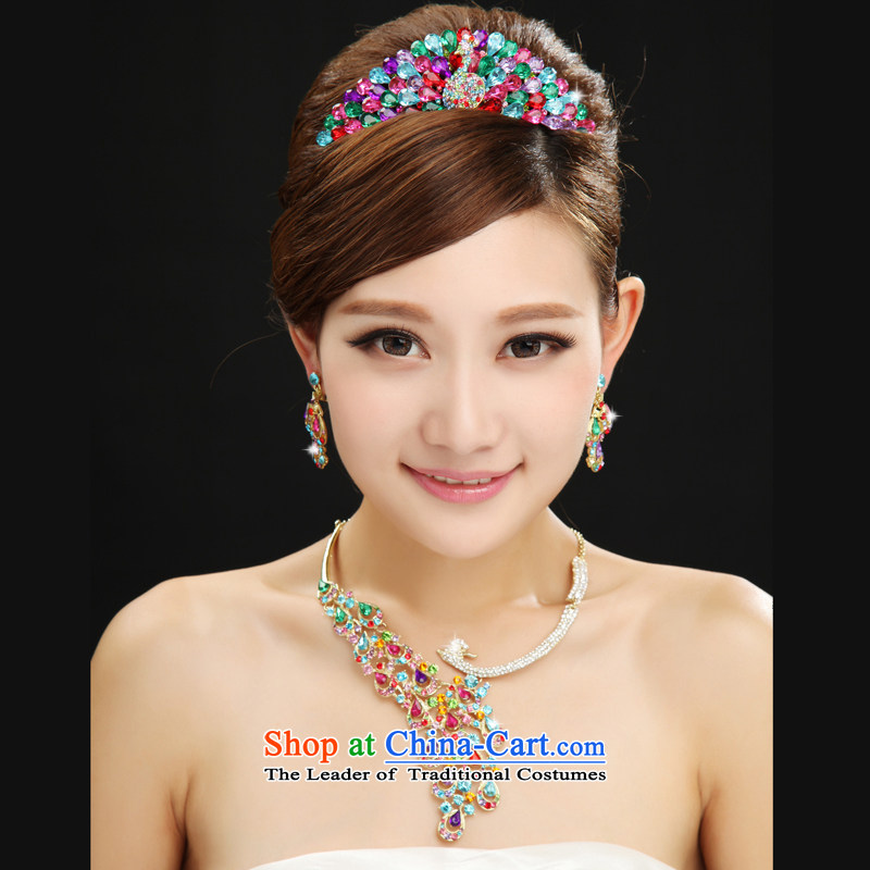7 Color 7 tone color won bride jewelry necklace earrings crown three piece wedding dresses accessories Head Ornaments SP005 necklace + ear will fall, 7 color 7 Tone , , , shopping on the Internet