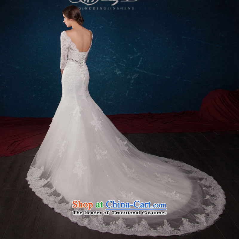Love of the life of the new Europe and the 2015 Summer winds licensing trendy first field shoulder V-Neck lace diamond sexy tail wedding wedding dress white tailor-made exclusively the concept of love of the overcharged shopping on the Internet has been p