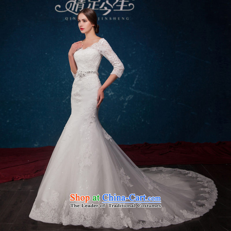 Love of the life of the new Europe and the 2015 Summer winds licensing trendy first field shoulder V-Neck lace diamond sexy tail wedding wedding dress white tailor-made exclusively the concept of love of the overcharged shopping on the Internet has been p