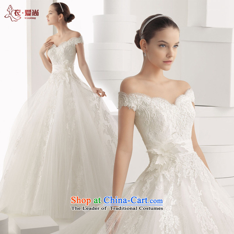 Summer 2015 won the new version of V-Neck shoulders trailing white high-end custom water drilling lace bride wedding dresses large white S Yi Sang Love , , , shopping on the Internet