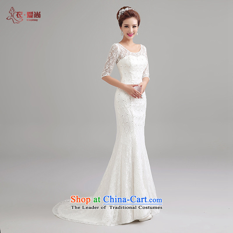 Yi Sang-2015 summer love New wedding dresses in the shoulder of the word and sexy cuff Foutune of large tail crowsfoot wedding 100_ pure lace wedding female WhiteXXL