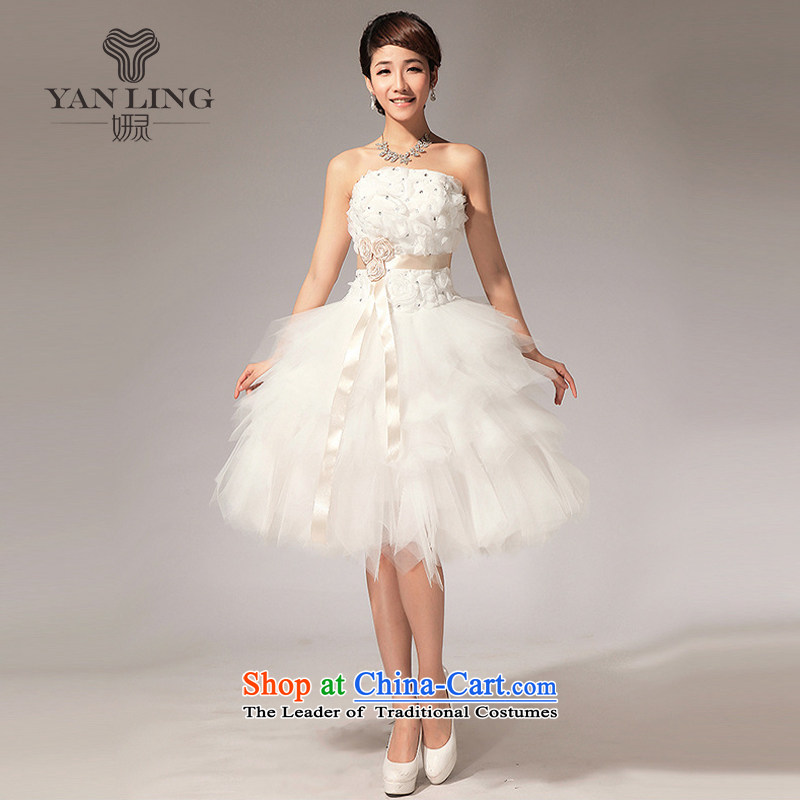 Charlene Choi Ling 2015 new anointed Chest Flower knee sister bridesmaid small dress short skirt LF112 White M, Charlene Choi spirit has been pressed shopping on the Internet