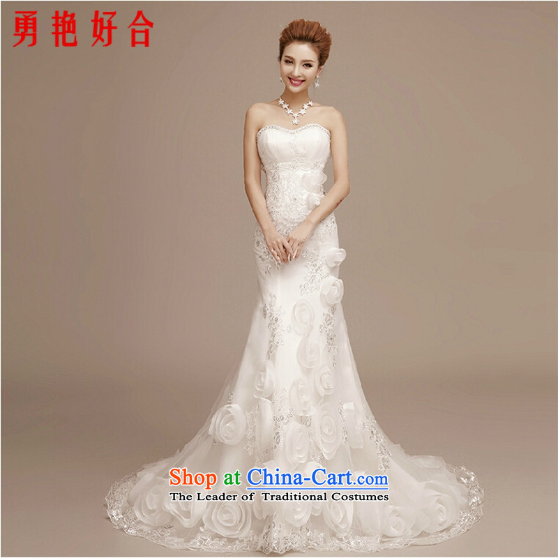 Yong-yeon and 2015 new bride wedding dresses and minimalist red alignment with chest crowsfoot wedding video thin summer small trailing summer, white crowsfoot M