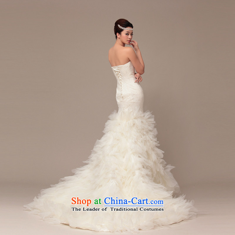 The 2015 autumn HIV new wedding princess lace Korean small white tail anointed chest video thin crowsfoot female wedding dresses feather burrs ivory , L, HIV in , , , shopping on the Internet
