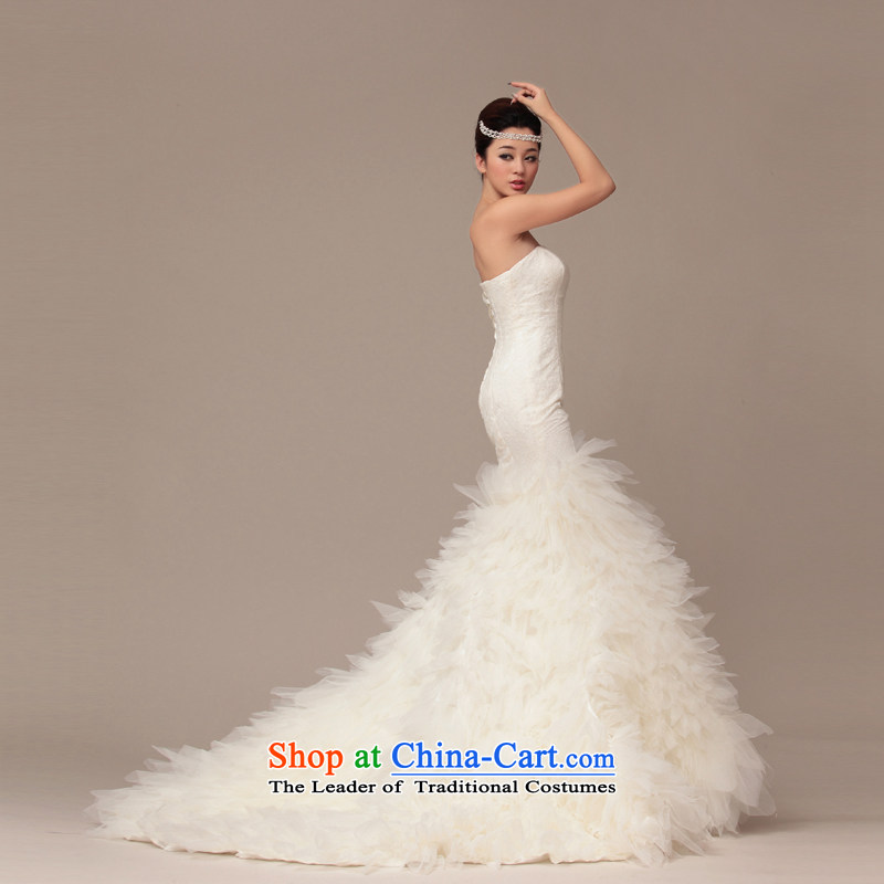 The 2015 autumn HIV new wedding princess lace Korean small white tail anointed chest video thin crowsfoot female wedding dresses feather burrs ivory , L, HIV in , , , shopping on the Internet