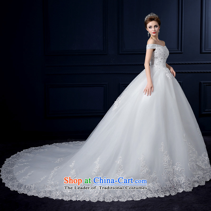 The leading edge of the Formosa lily wedding dresses 2015 winter new word to align the shoulder Wedding Fashion Korean shoulders tail wedding band video thin lace bride wedding dress bon bon white streaks , L, yarn edge Lily , , , shopping on the Internet