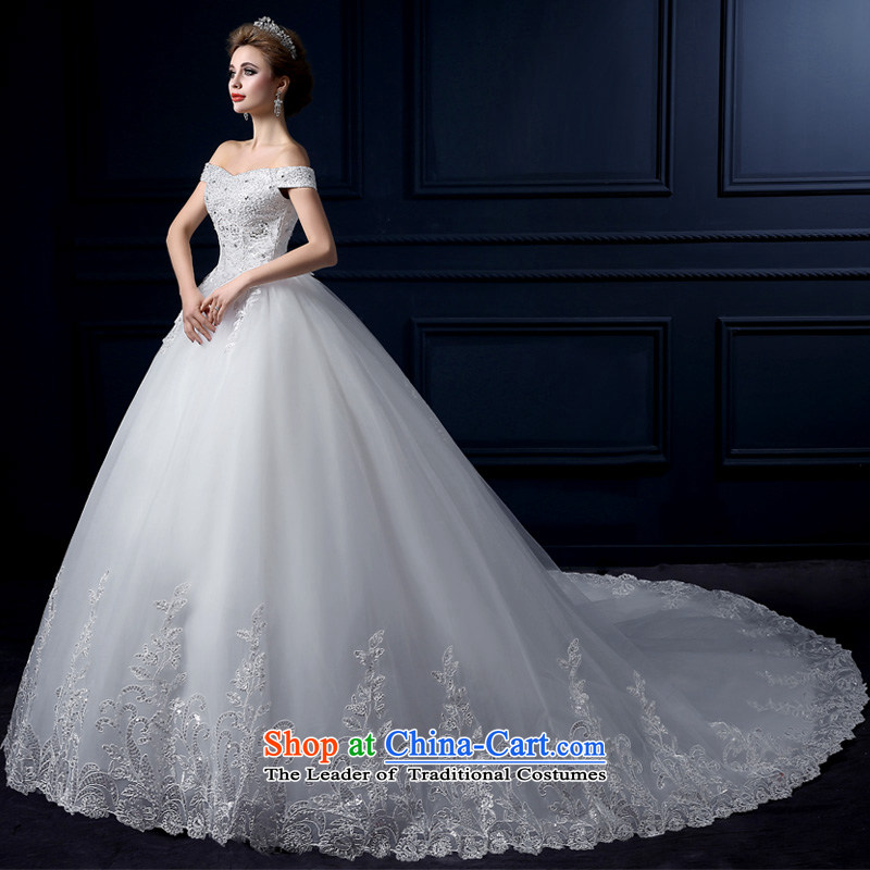 The leading edge of the Formosa lily wedding dresses 2015 winter new word to align the shoulder Wedding Fashion Korean shoulders tail wedding band video thin lace bride wedding dress bon bon white streaks , L, yarn edge Lily , , , shopping on the Internet