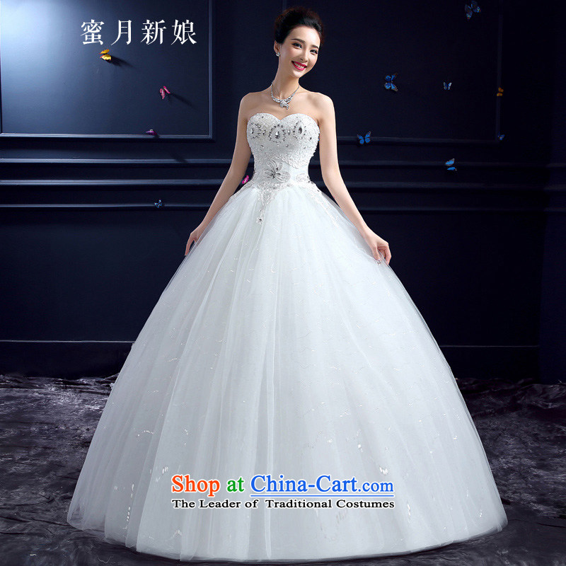 Honeymoon bride wedding dresses 2015 Summer new Korean brides to align graphics thin Beauty Chest anointed diamond wedding lace White XL