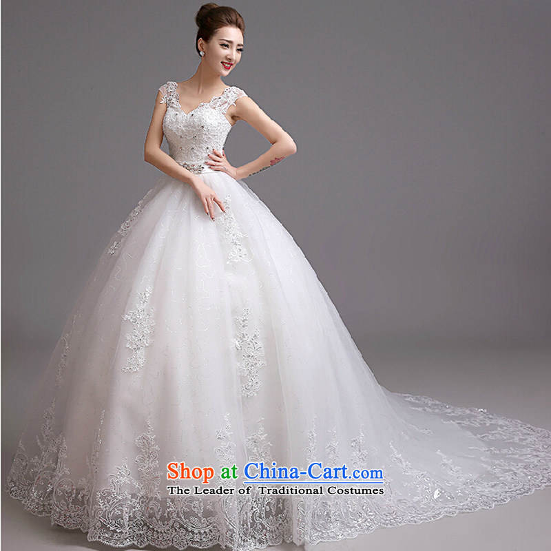 Wedding dress 2015 Summer Korean-style New v-neck a field shoulder length tail bride stylish wedding video thin white wedding to align the customizable could not return to the country, yet she has been pressed color shopping on the Internet