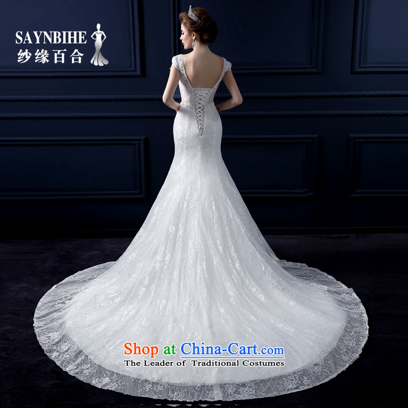 The leading edge of the Formosa lily wedding dresses 2015 new autumn and winter field shoulder crowsfoot wedding Korean lace tail wedding Sau San video thin sweet straps to erase chest to wedding XXL, white yarn edge Lily , , , shopping on the Internet