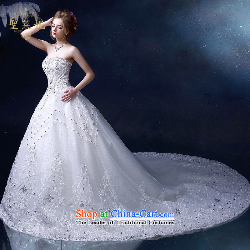 The Holy her wedding dress 2015 Summer water drilling and chest A skirt white video thin large Ms. code large tail wedding dresses White M holy her sheng lai ni) ( , , , shopping on the Internet