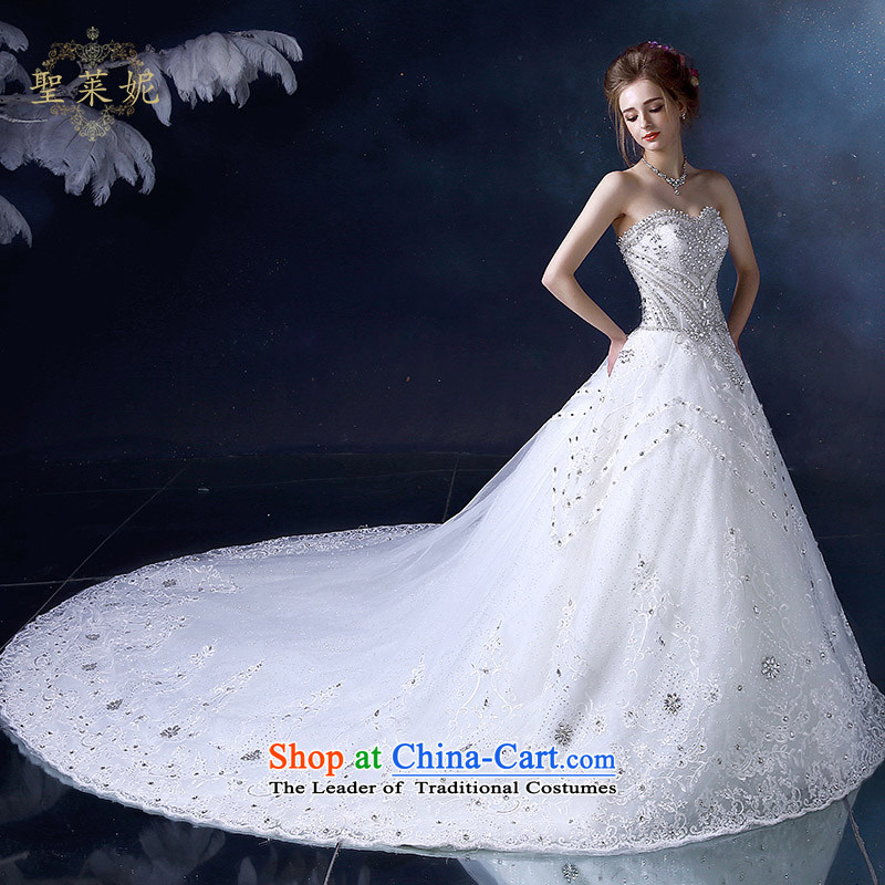 The Holy her wedding dress 2015 Summer water drilling and chest A skirt white video thin large Ms. code large tail wedding dresses White M holy her sheng lai ni) ( , , , shopping on the Internet