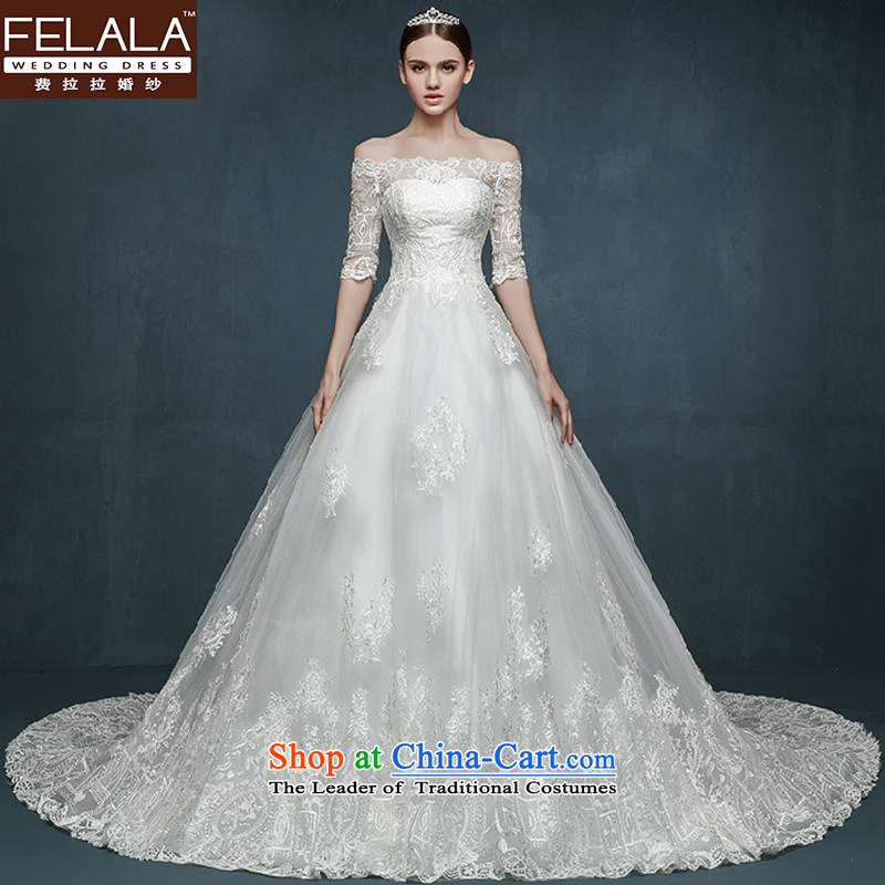 Ferrara 2015 new wedding dresses long-sleeved slotted shoulder lace temperament long tail marriages bon bon skirt hunsha winter 1m tail S_1 gauge 9