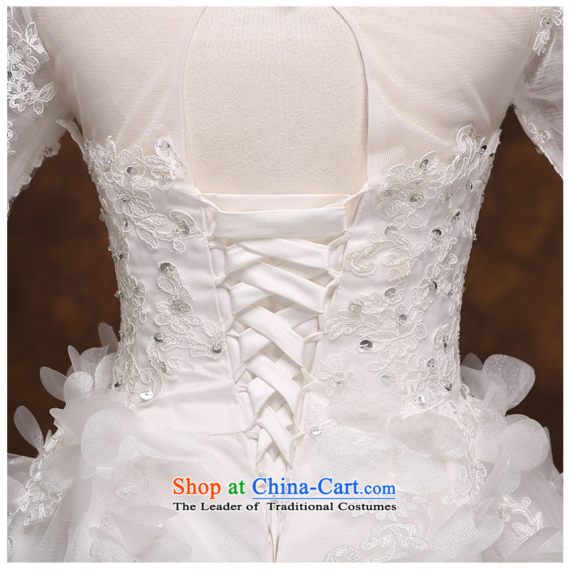 The beautiful word yarn shoulder small trailing wedding bride wedding sexy back round-neck collar short sleeve with bore the tether strap Wedding 2015 new products photo building and the factory outlets of the beauty of white M yarn (nameilisha) , , , sho