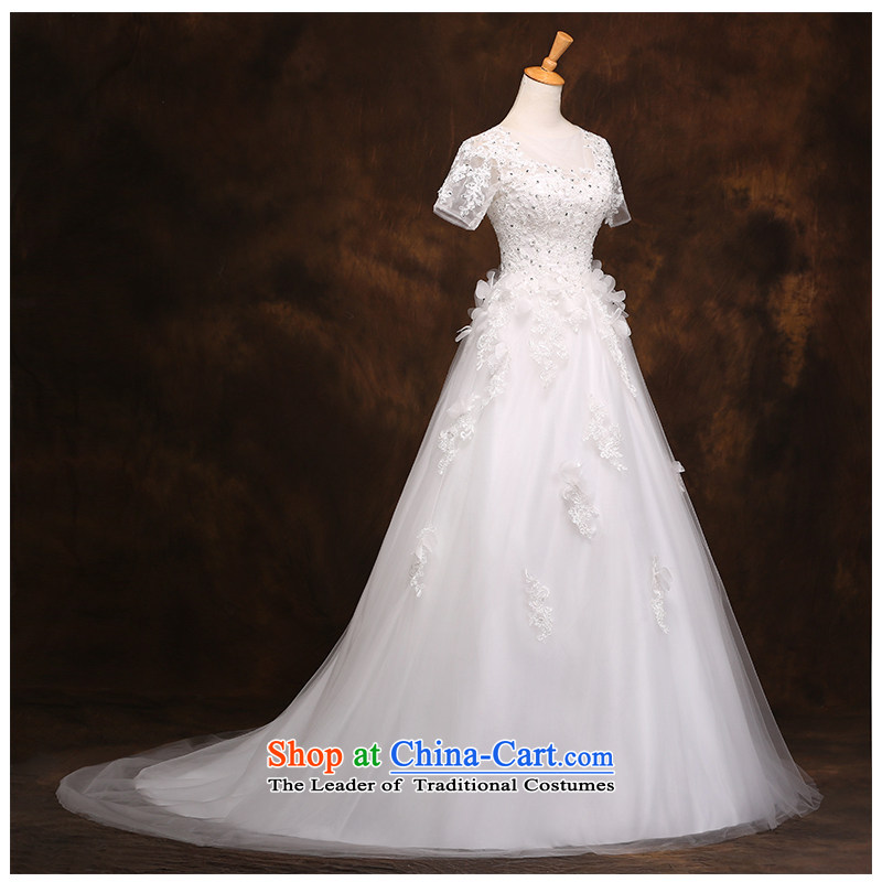The beautiful word yarn shoulder small trailing wedding bride wedding sexy back round-neck collar short sleeve with bore the tether strap Wedding 2015 new products photo building and the factory outlets of the beauty of white M yarn (nameilisha) , , , sho
