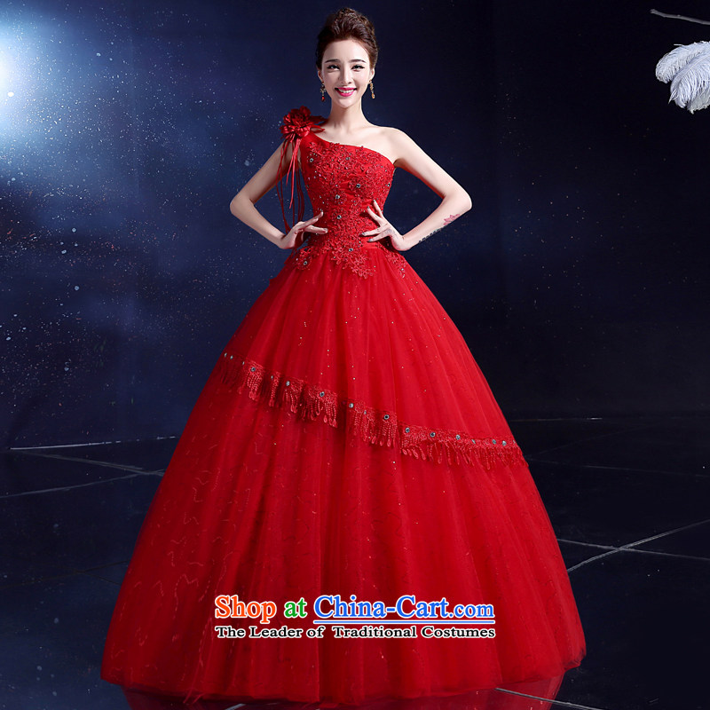 2015 Korean wedding dress the new bride wedding dress bows to align the summer uniforms for larger shoulder flowers Diamond red2XL