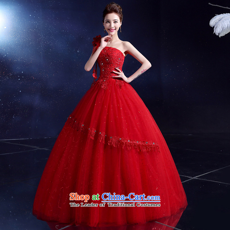 2015 Korean wedding dress the new bride wedding dress bows to align the summer uniforms for larger shoulder flowers Diamond red 2XL, honor services-leung , , , shopping on the Internet