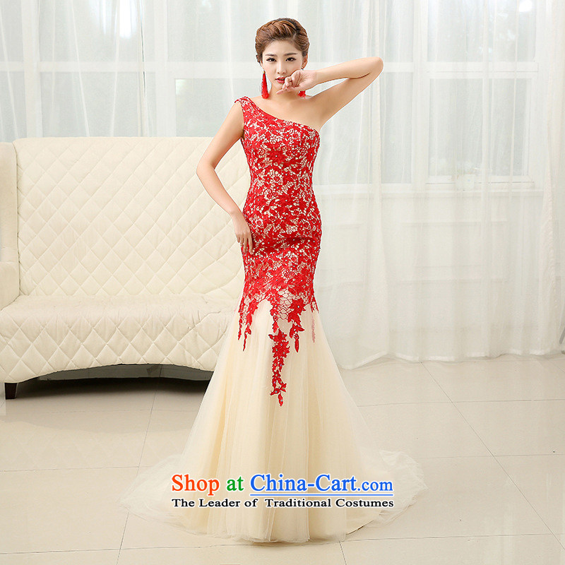 There is also a grand new optimize wedding dress shoulder crowsfoot long gown marriages bows service banquet dinner dress xs1009 Korean red colored silk is optimized XL, , , , shopping on the Internet